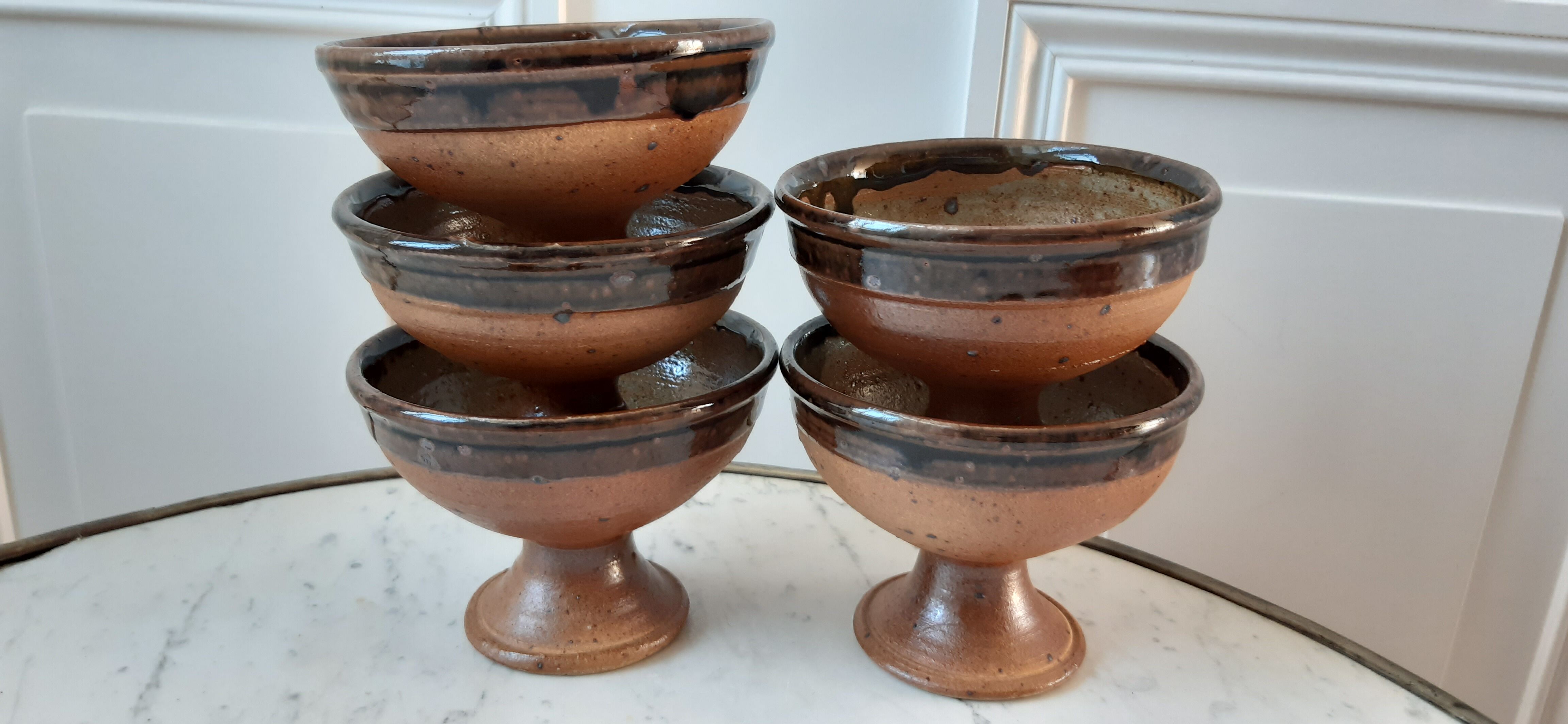 Set of 5 fruit cups / ice in stoneware artisanal pottery 70s