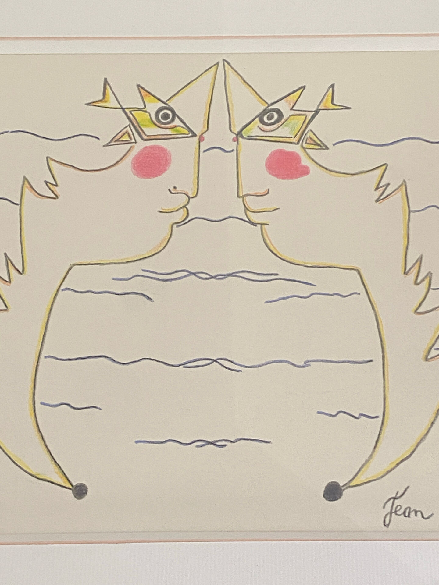 Lithograph, double profiles, Jean Cocteau