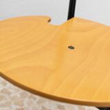 Set of 3 Italian mid-century chairs in black steel frame and natural wood seats - stackable, 1970s