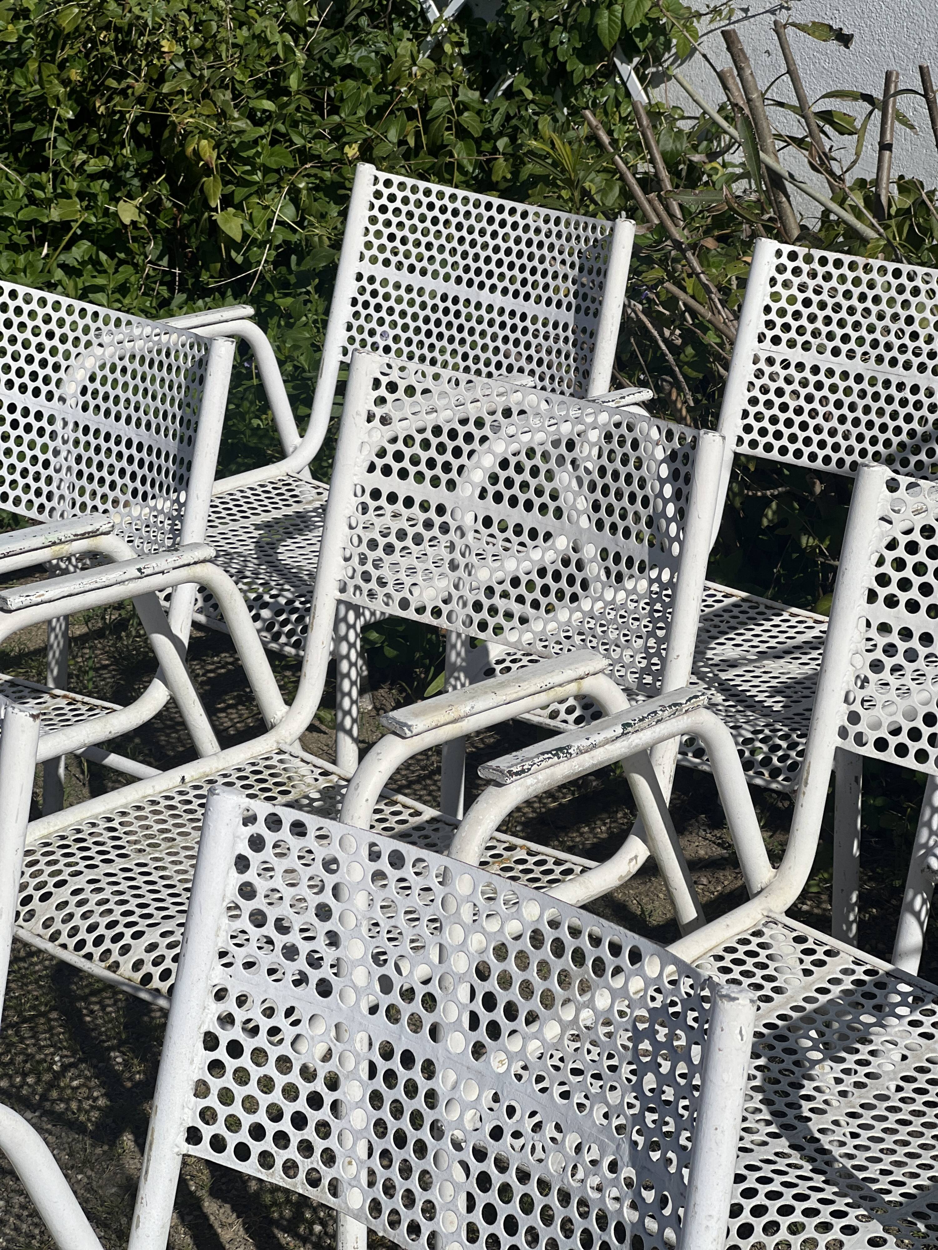 Set of 10 perforated metal garden chairs