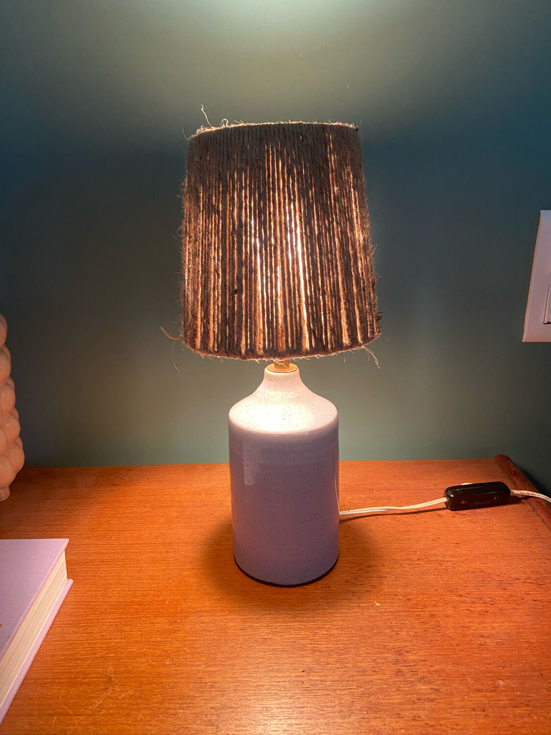 Ceramic lamp and vintage rope lampshade