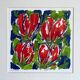 Cheerful silkscreen "red tulips" by Ad van Hassel, Dutch art