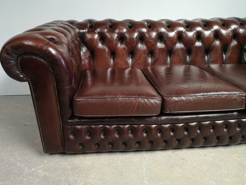 Sofa chesterfield brown leather three seater English