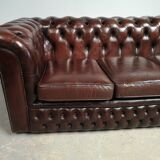 Sofa chesterfield brown leather three seater English