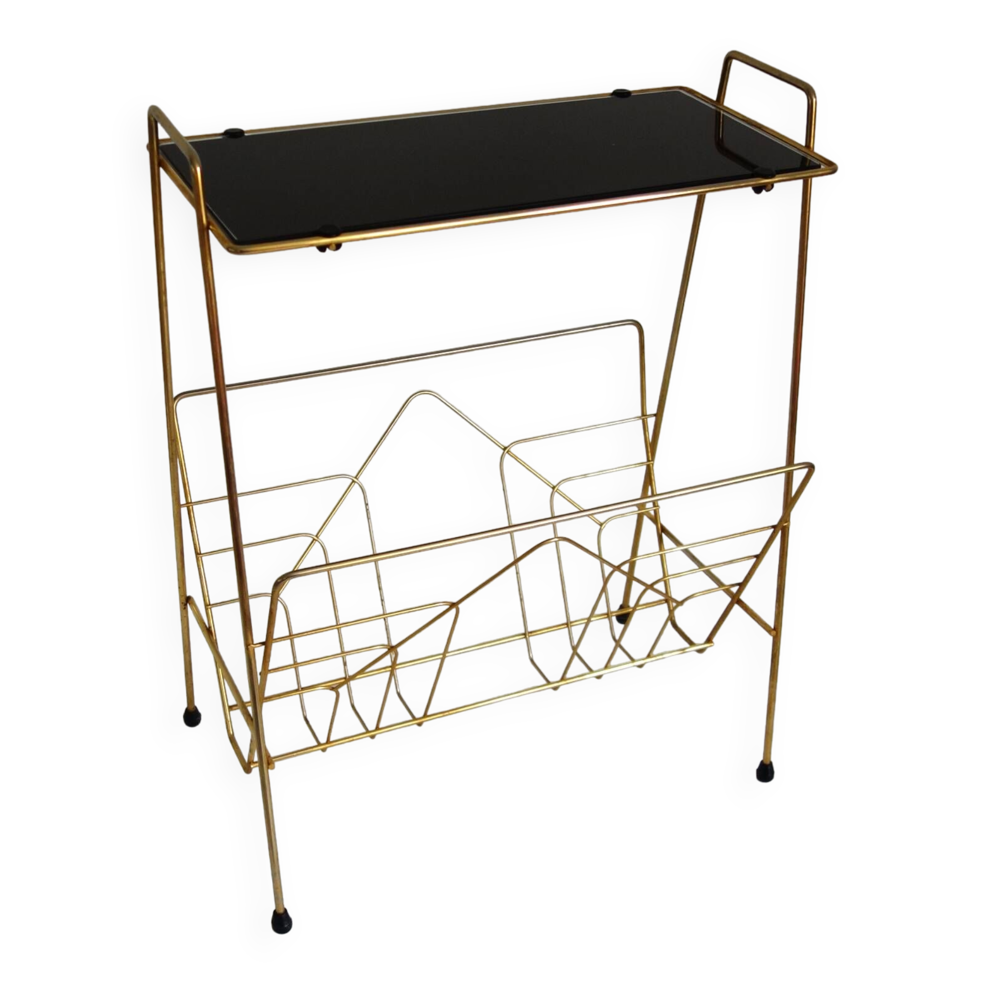 Porte revues vintage laiton doré et verre