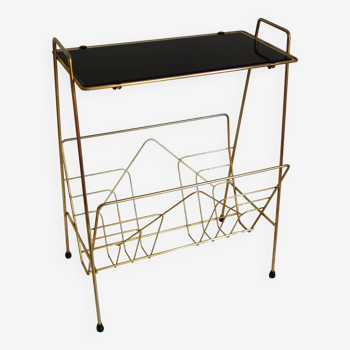 Vintage golden brass and glass magazine rack