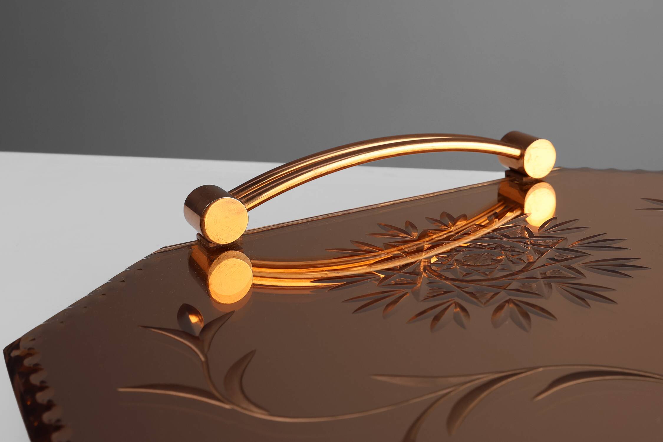 Art Deco Mirrored Glass and Copper Tray, Belgium ca. 1920