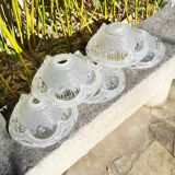 Set of 5 Art Deco conical bowls, signed EZAN. Frosted glass, 1930