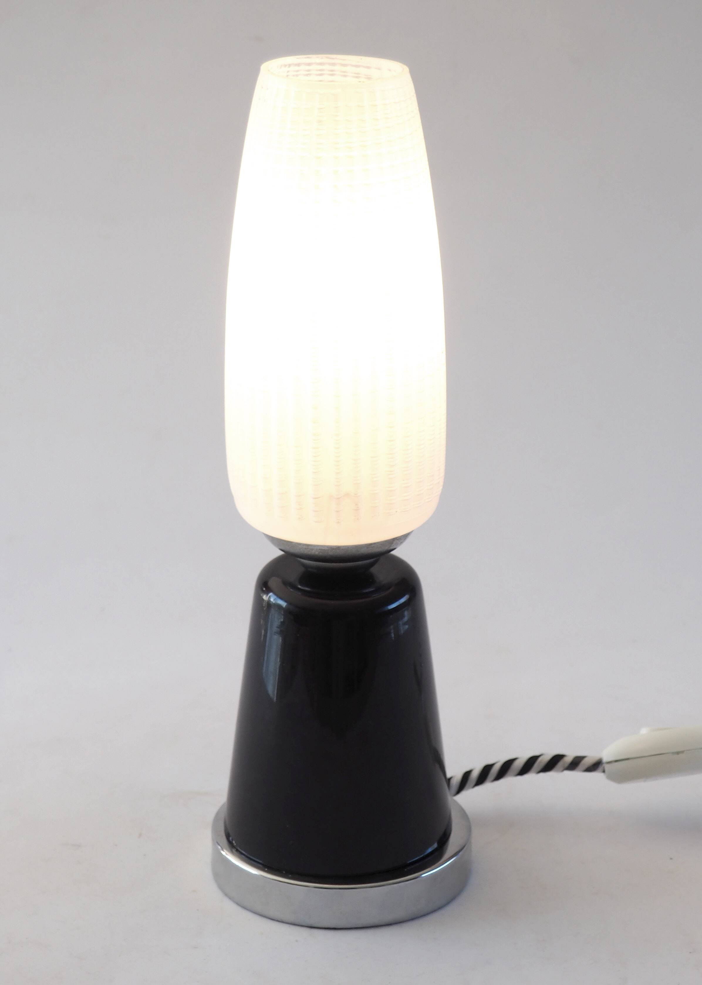 Black and white ceramic and glass lamp