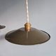 Pair of industrial pendant lights in olive green enameled sheet metal