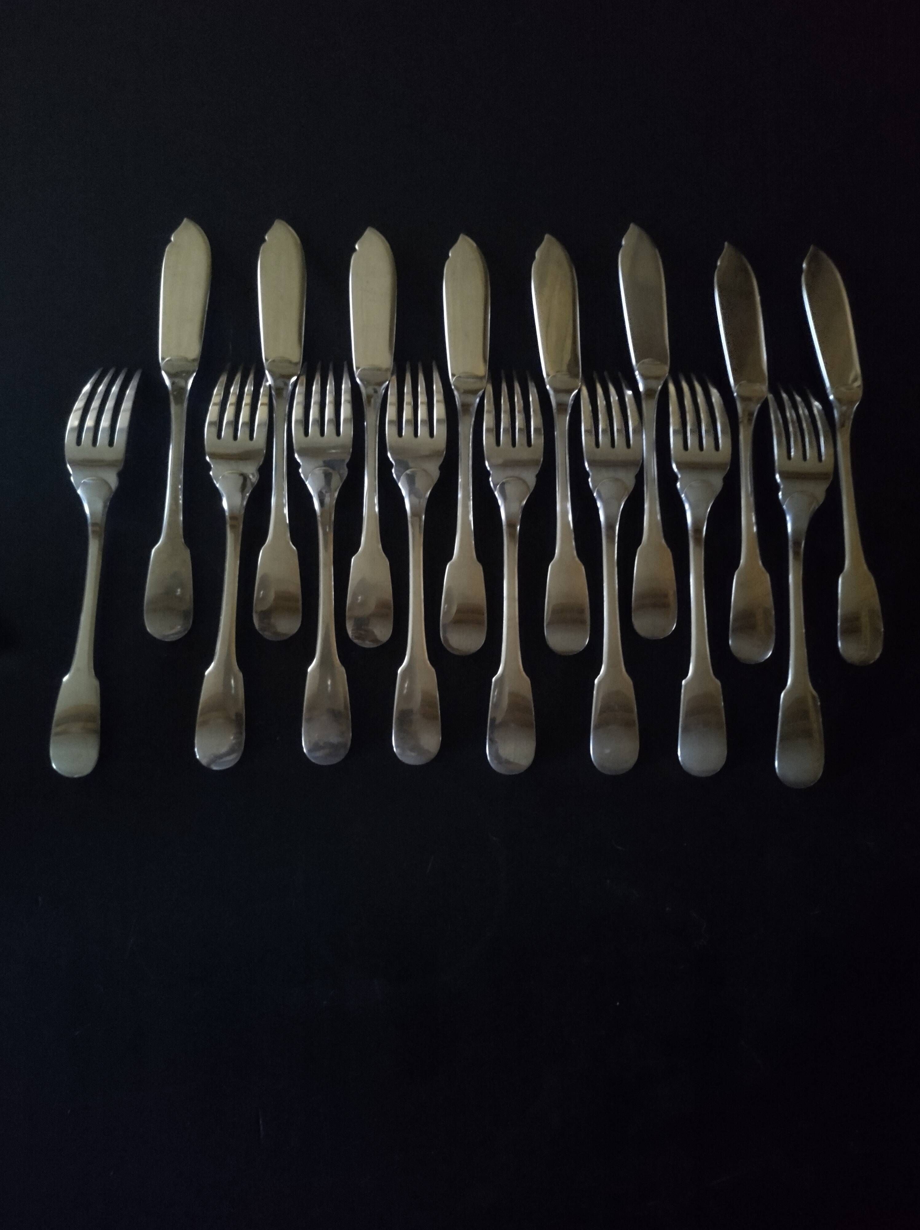 Set of 8 fish cutlery cristofle france model cluny uniplat