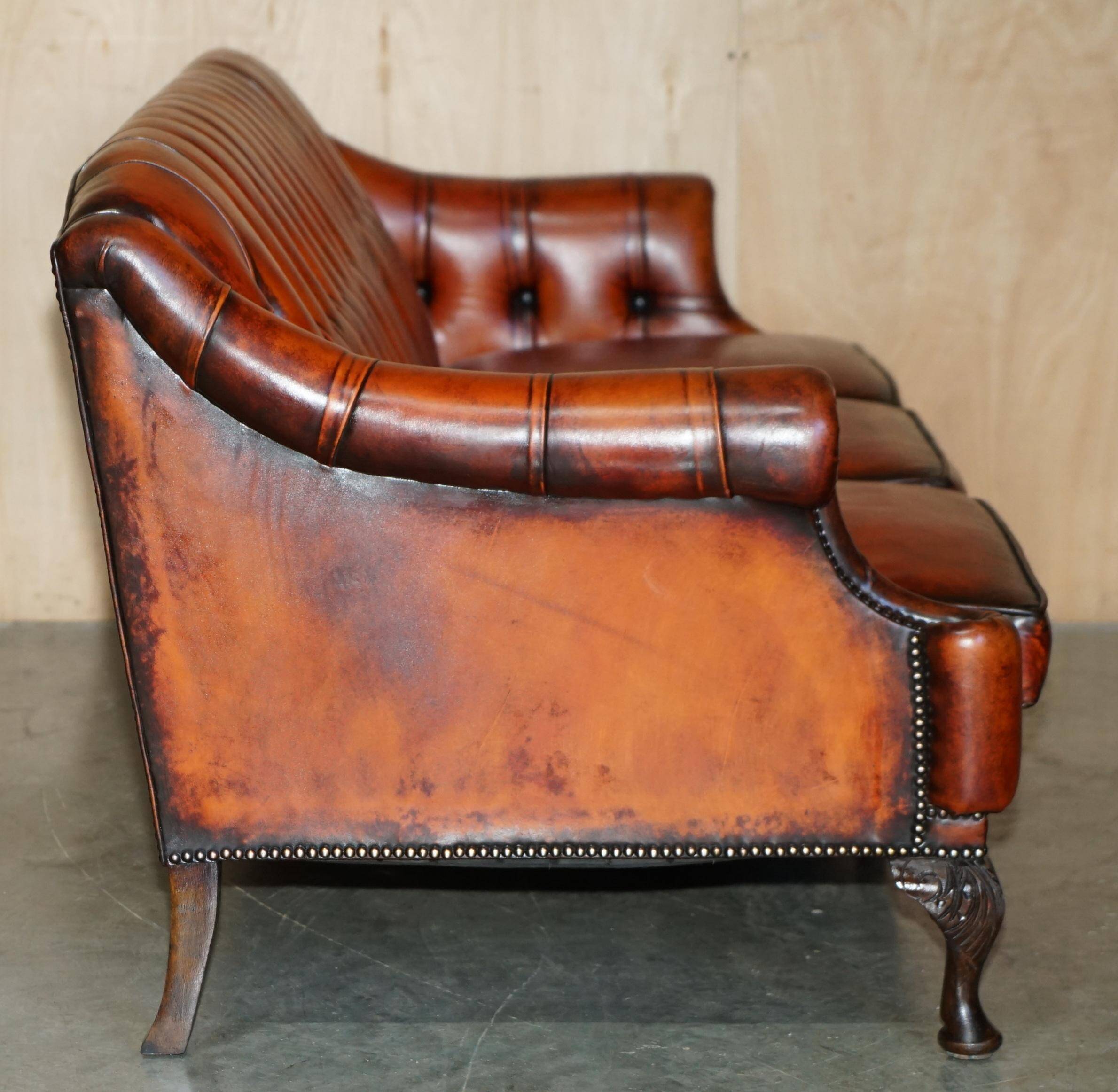 Chesterfield Club 3-seater canapé restored in Mid-Century Modern style leather