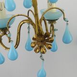 Pair of vintage wall lamps Murano blue opaline tassels