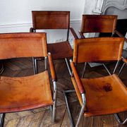 4 fauteuils cantilever Matteo Grassi en cuir cognac