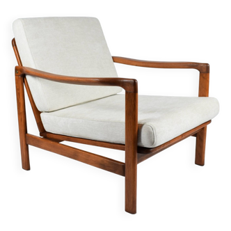 Scandinavian original armchair Baczyk, 1960s, renovation, beige, teak wood