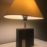 Lampe années 70 en laiton doré et cuir noir