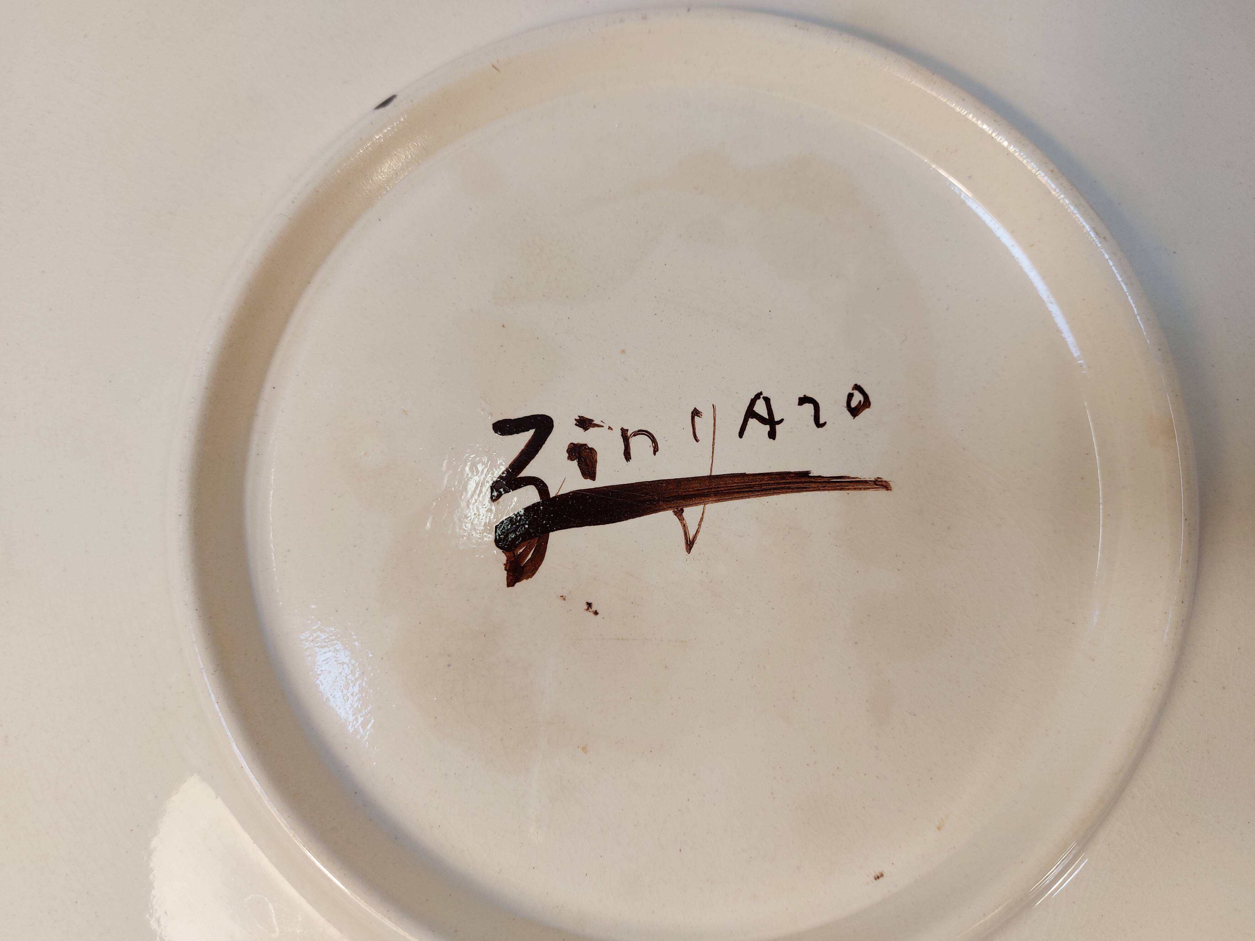 Vintage glazed ceramic cake plate signed ZINGARO - Italy 1960s