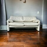 Maralunga White Leather Sofa By Vico Magistretti For Cassina, 1970s No. 2