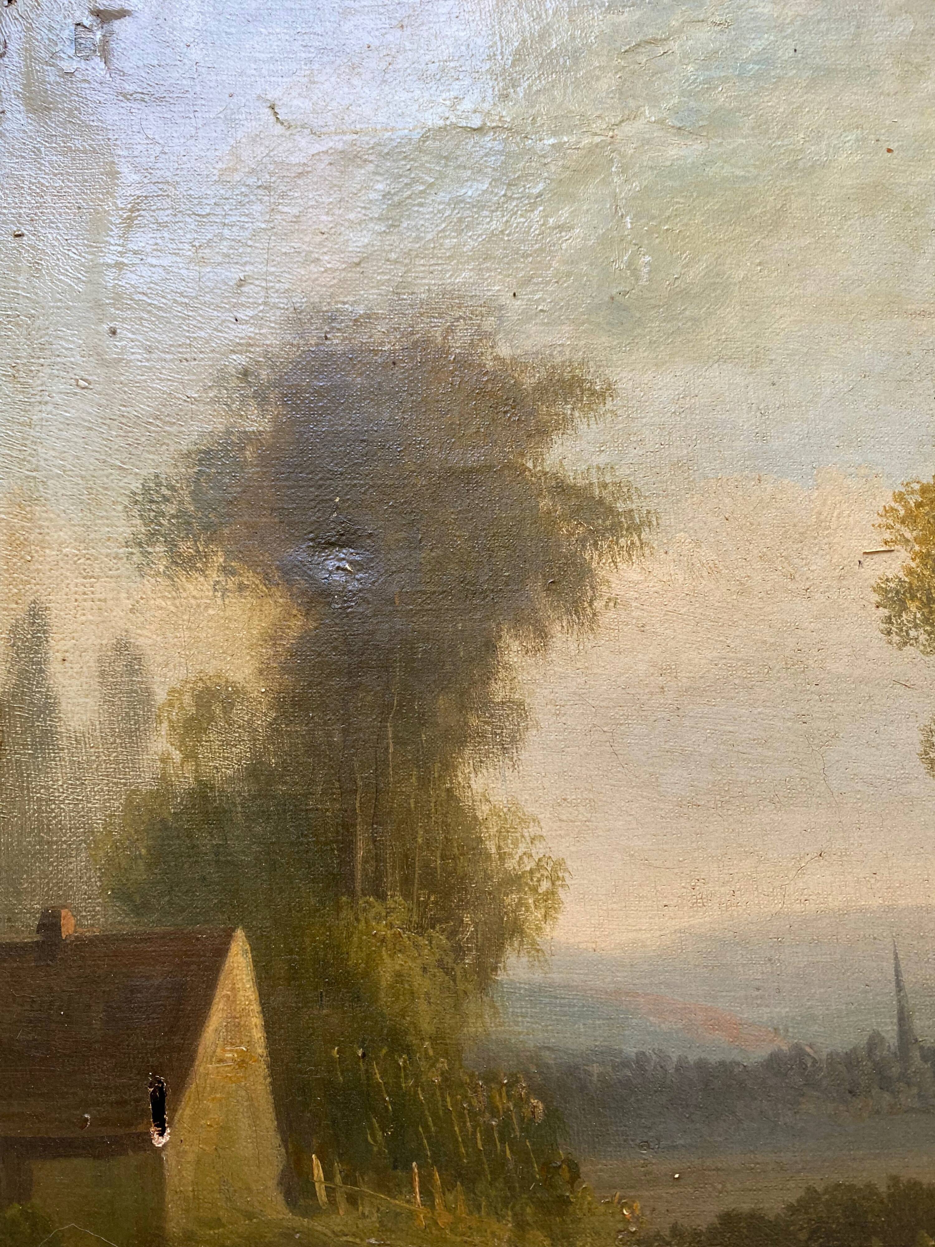Painting Barbizon "animated landscape" HST XIX° century for restoration