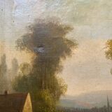 Painting Barbizon "animated landscape" HST XIX° century for restoration