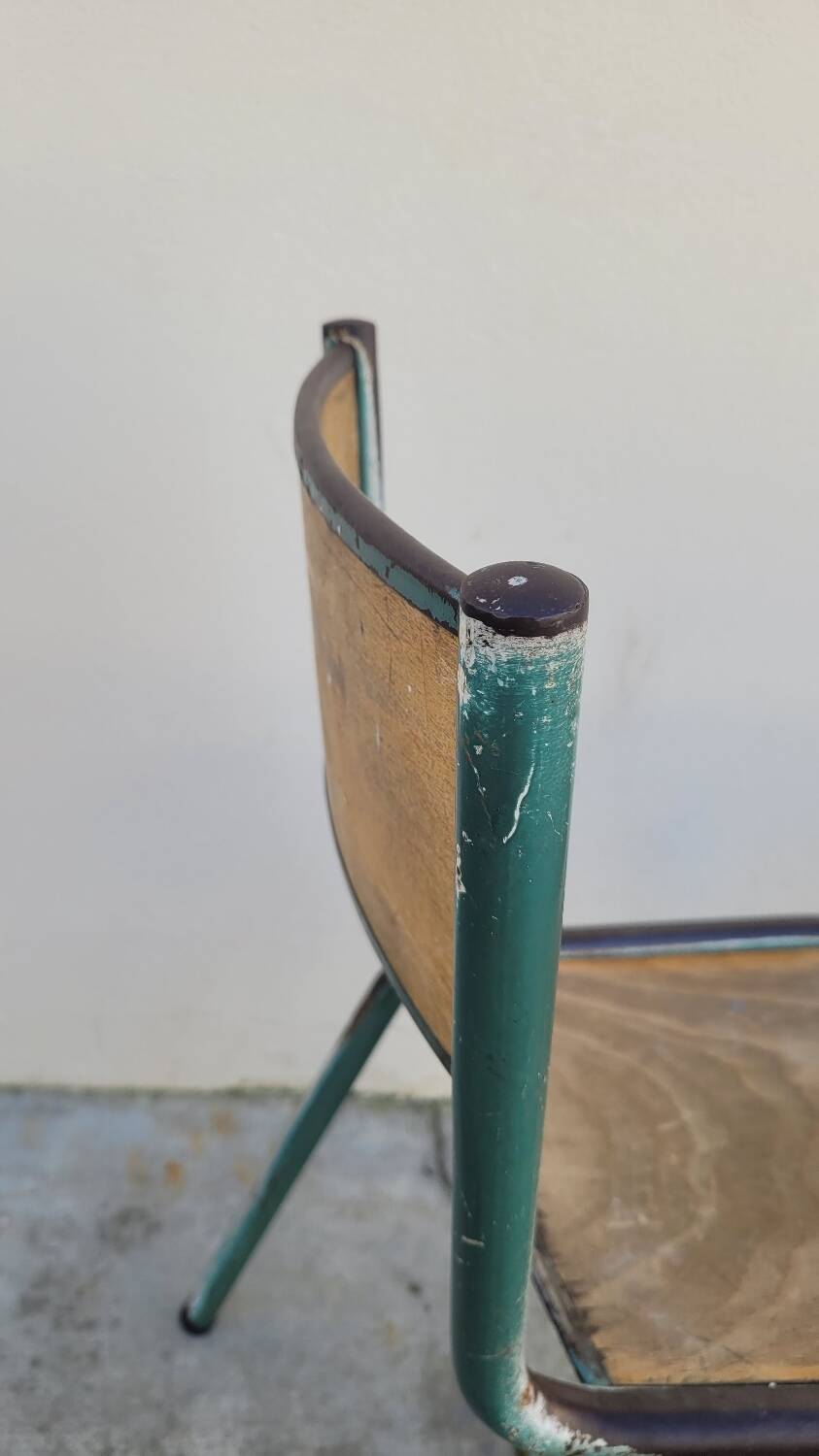 Pair of vintage Mullca metal school chairs 1950s