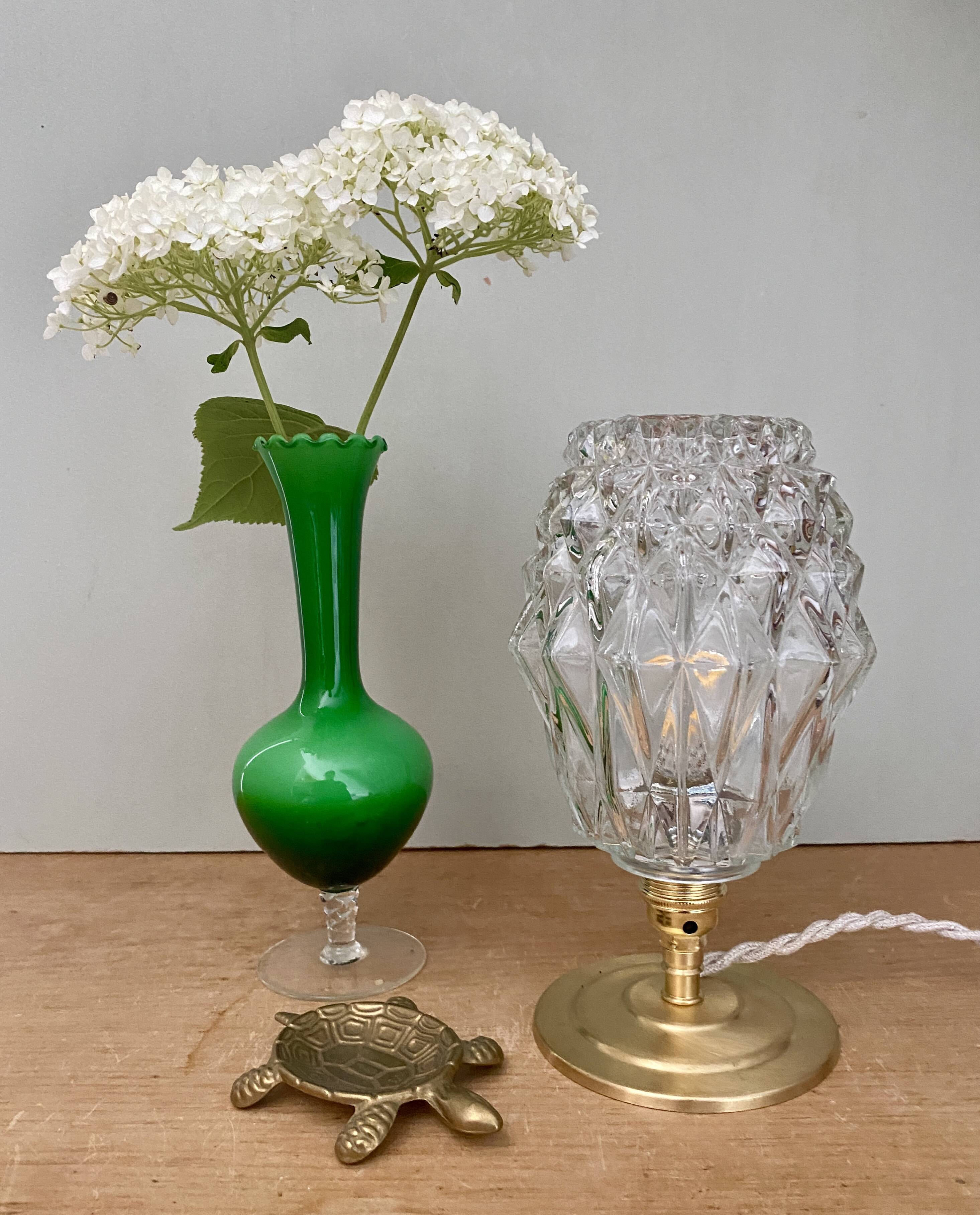 Vintage globe table lamp in molded glass