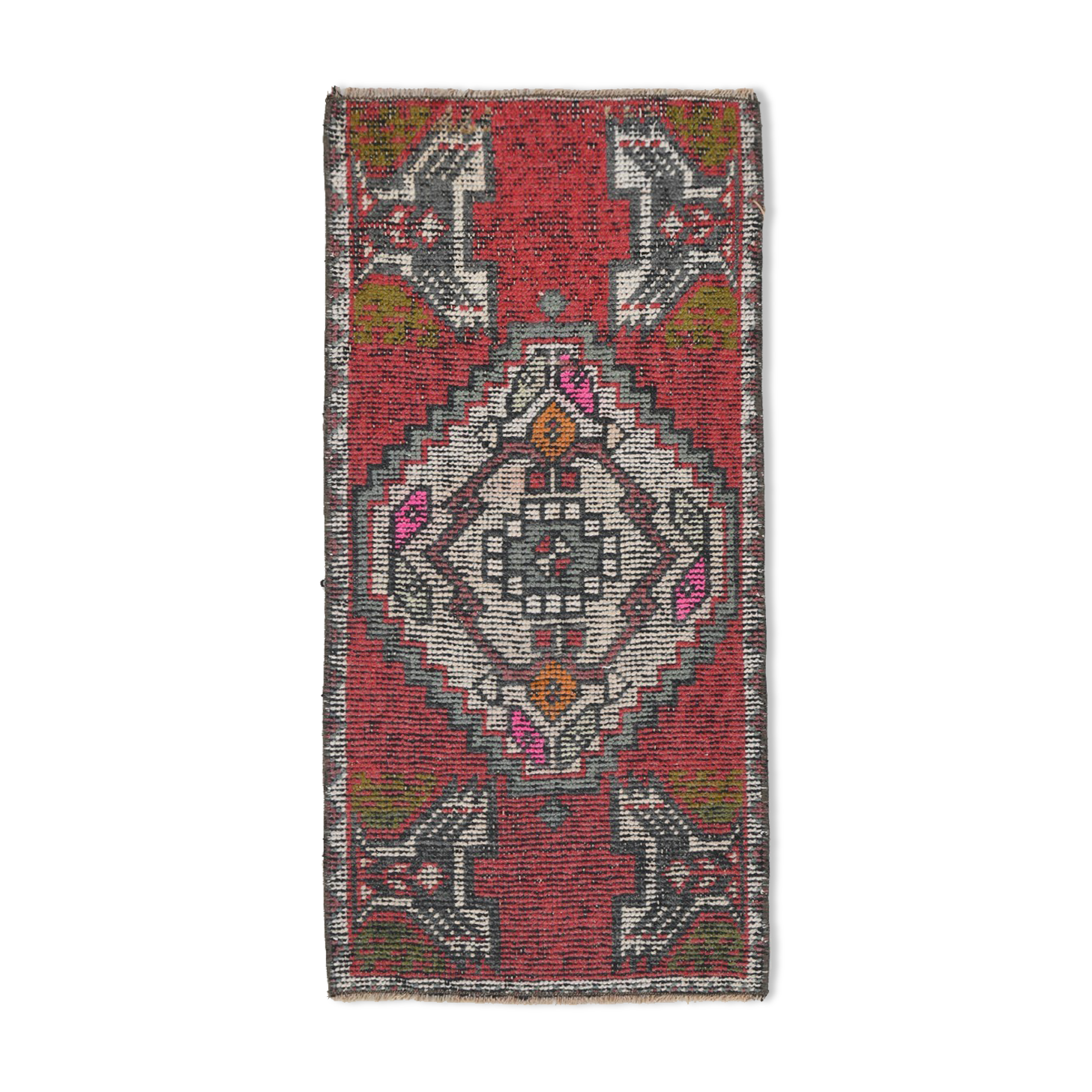 Coral red vintage rug 91x45cm
