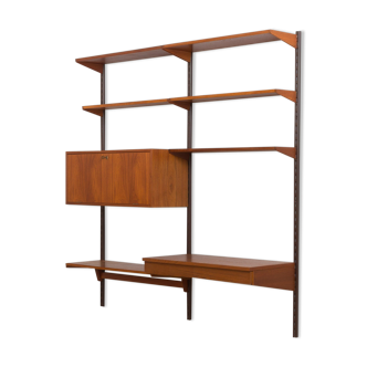 Vintage modular Danish bookcase / wall shelving in teak w. desk and a cabinet, K. Kristiansen 1960s