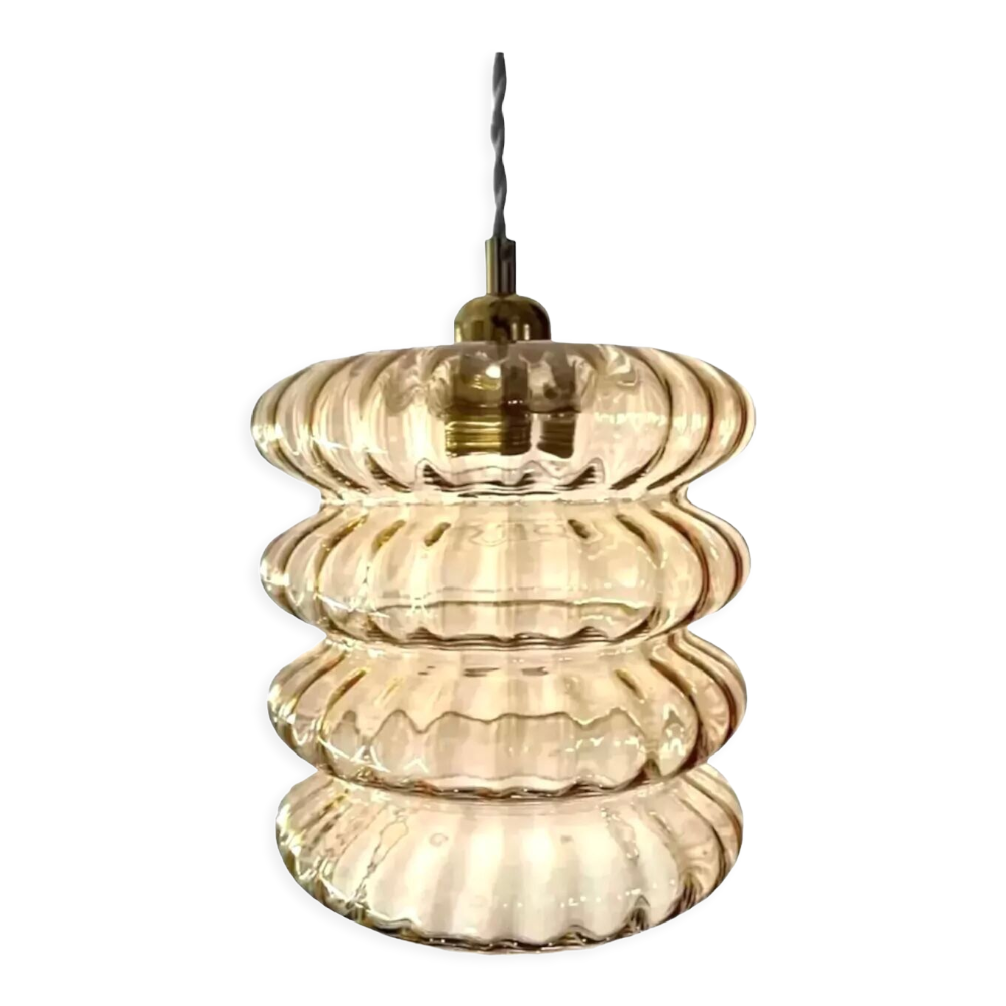 Vintage pendant lamp in electrified golden glass to nine