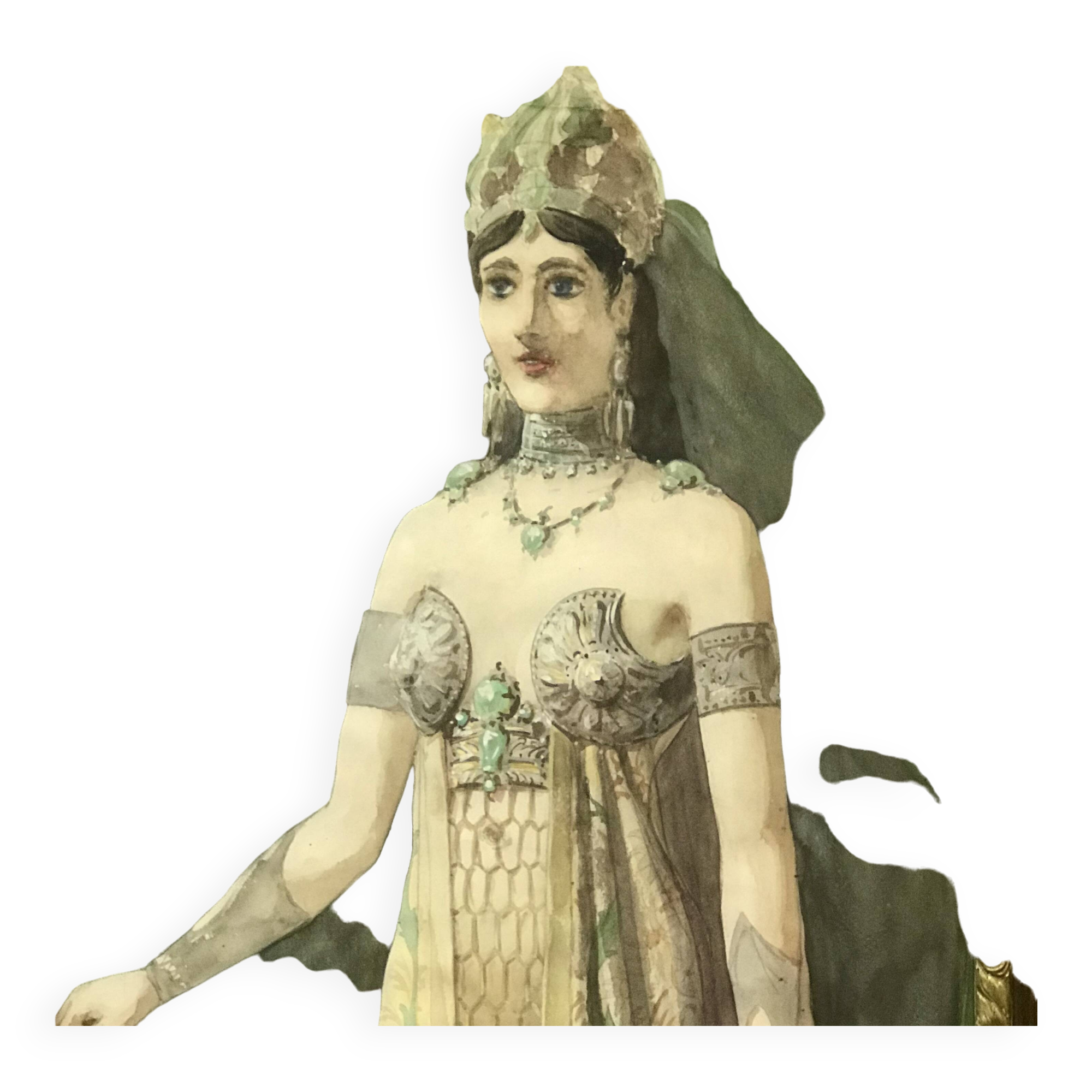 Victorian Goddess, Aquarelle Painting, framed