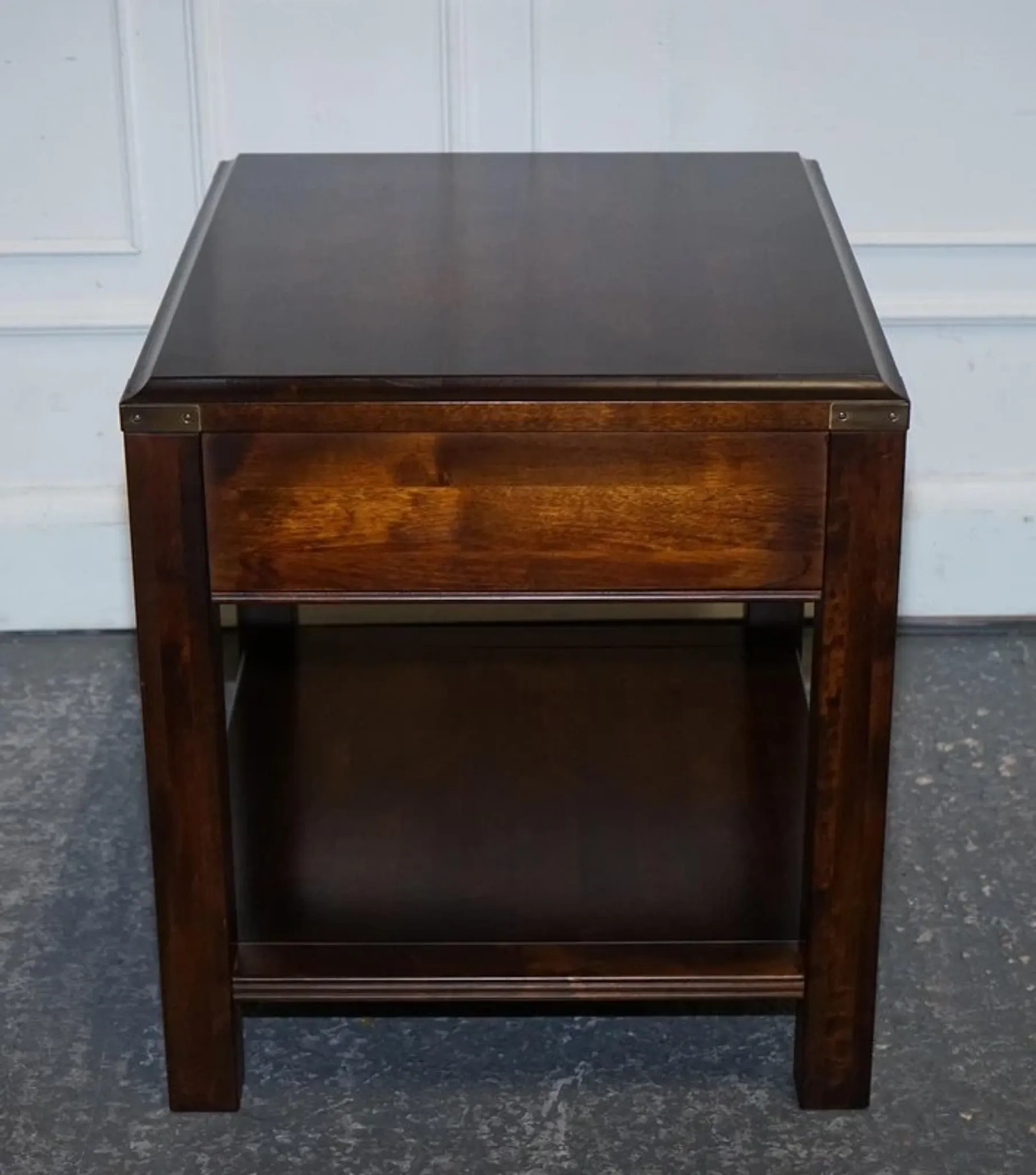 Table de Chevet Vintage Military Campaign en Acajou et Laiton