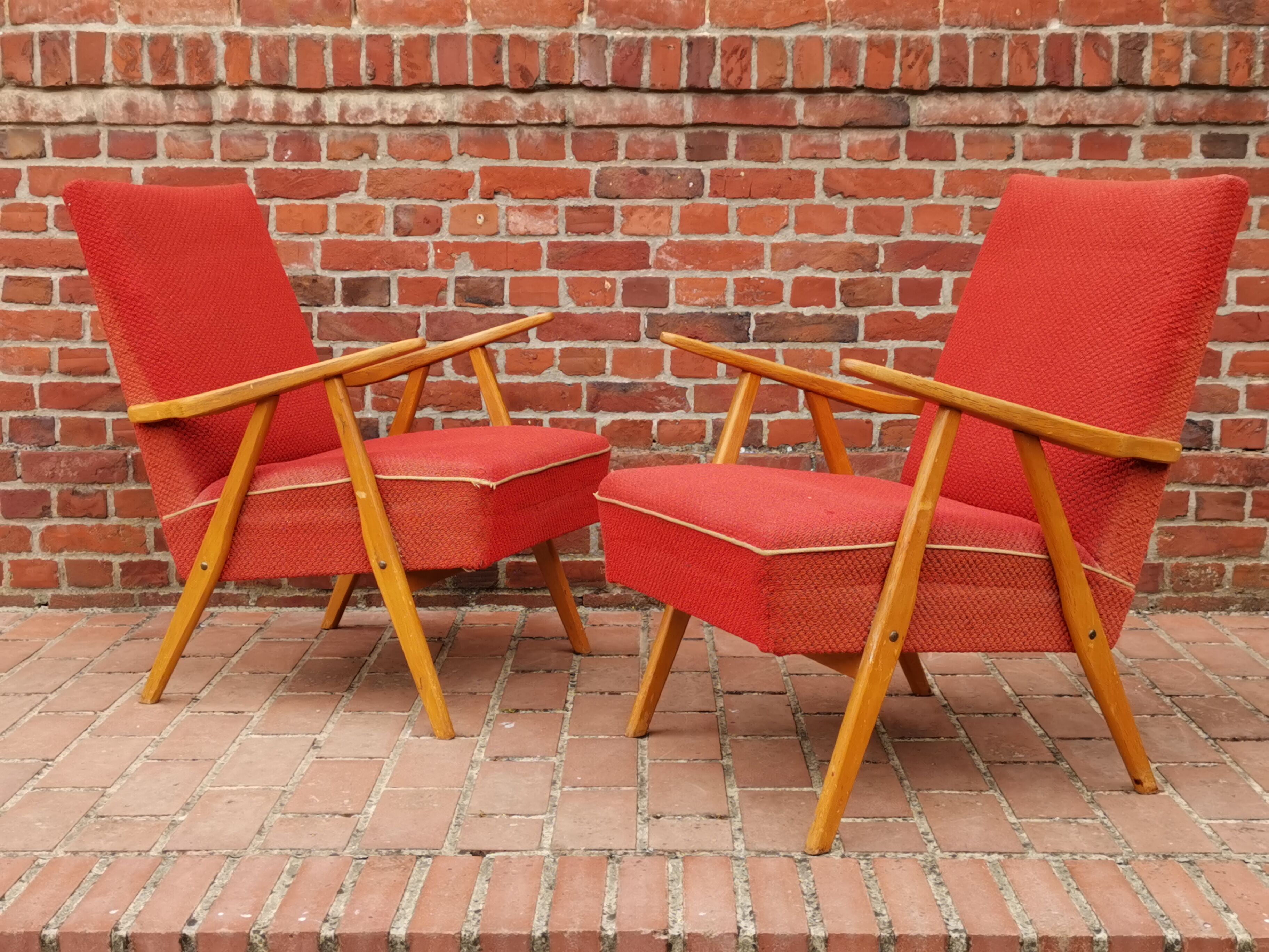 Pair of czechoslovak armchairs red compass feet annee 60