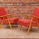 Pair of czechoslovak armchairs red compass feet annee 60