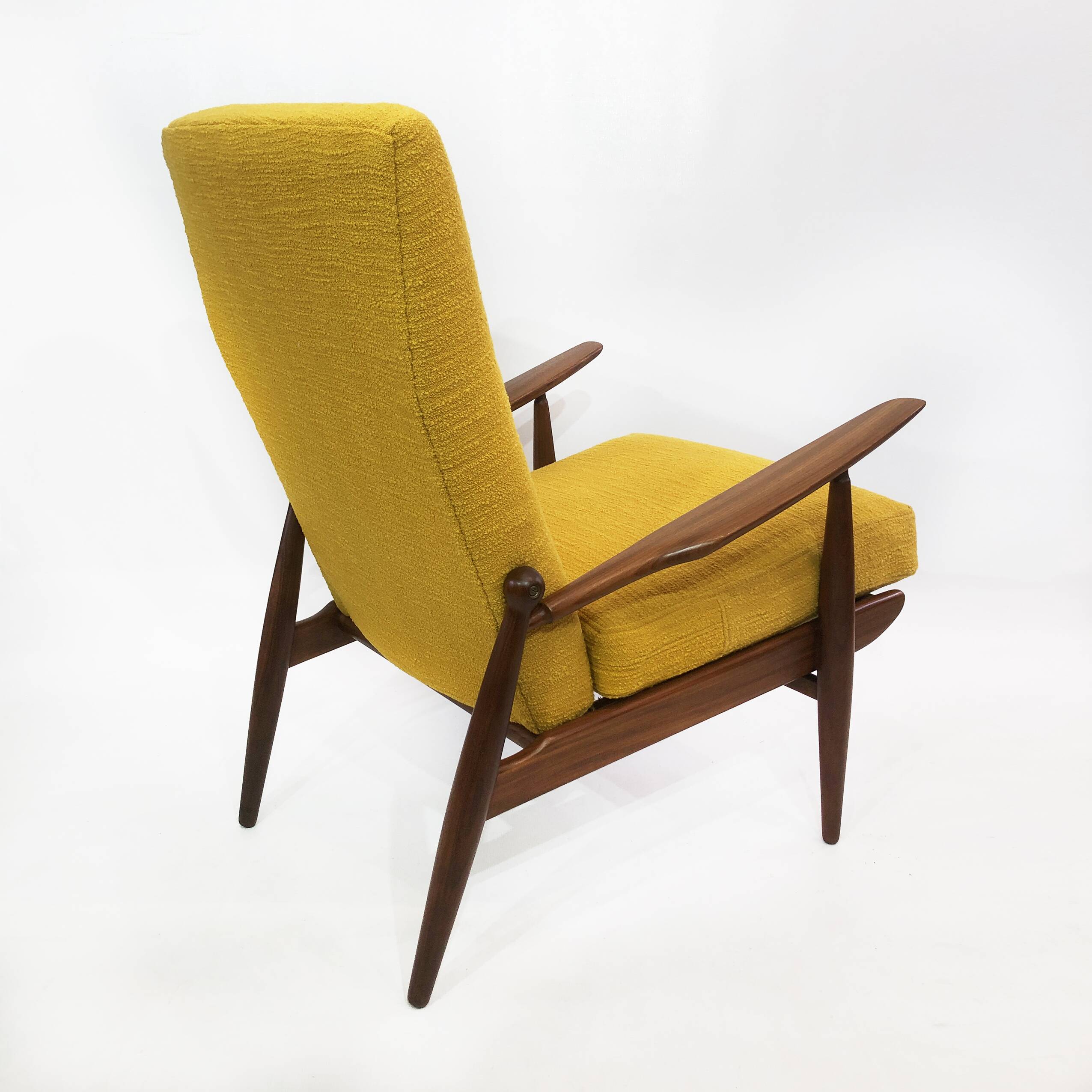 1960s High Back Yellow Bouclé Lounge Armchair Vintage Midcentury Lounge