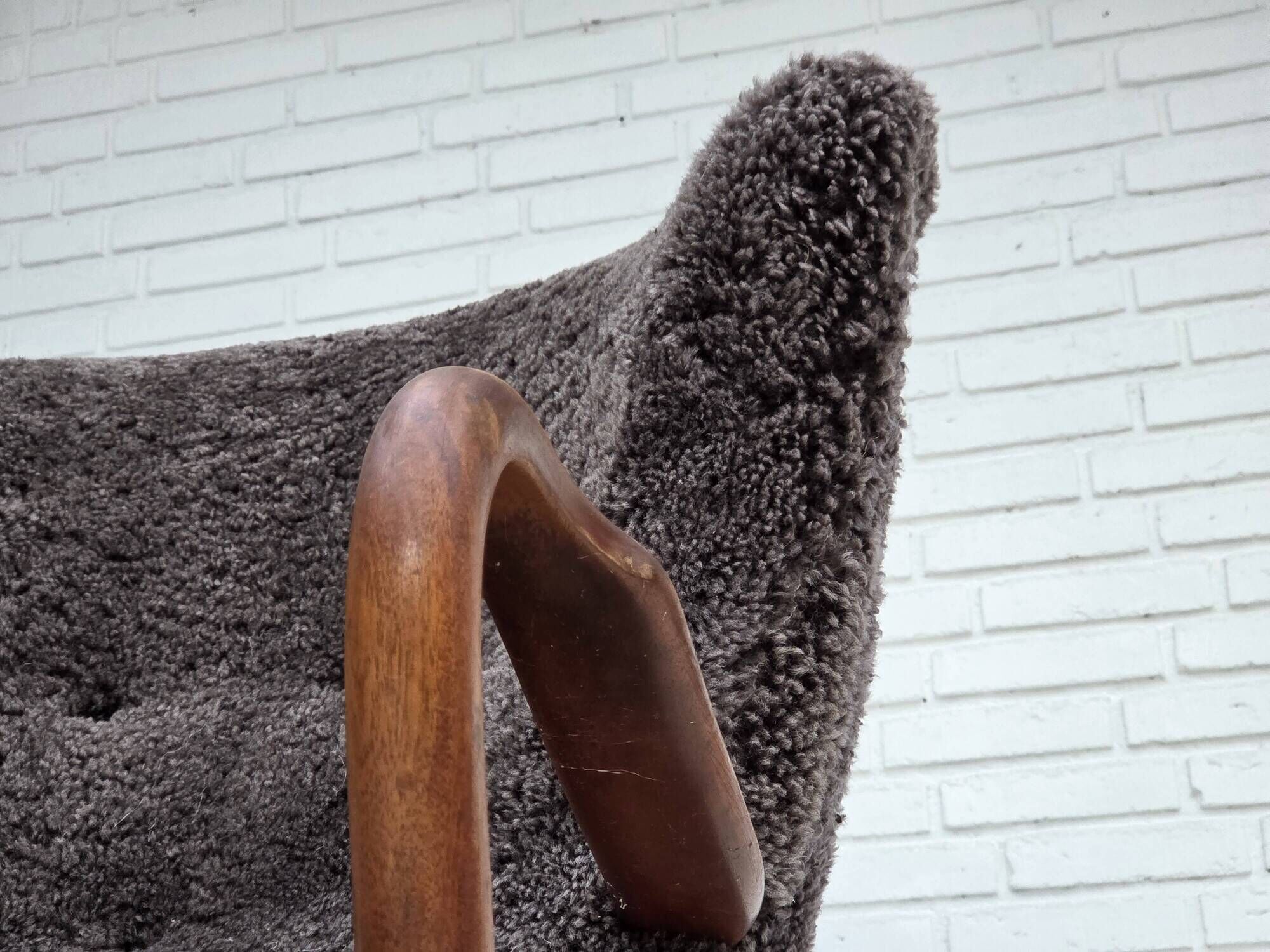 1960s, Danish armchair, reupholstered, genuine sheepskin.