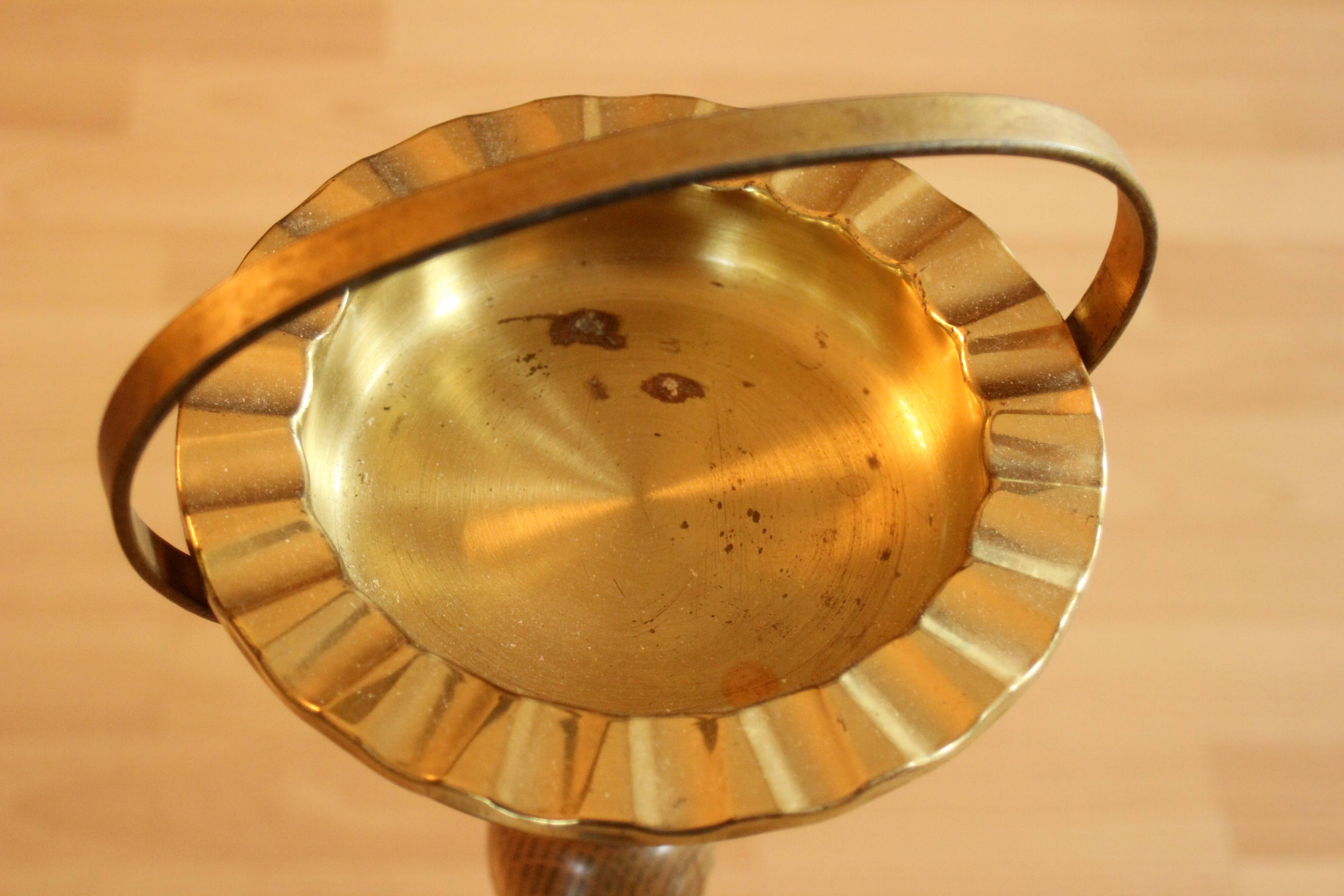 1950s vintage - smoking stand - ashtray - made of brass metal and wood