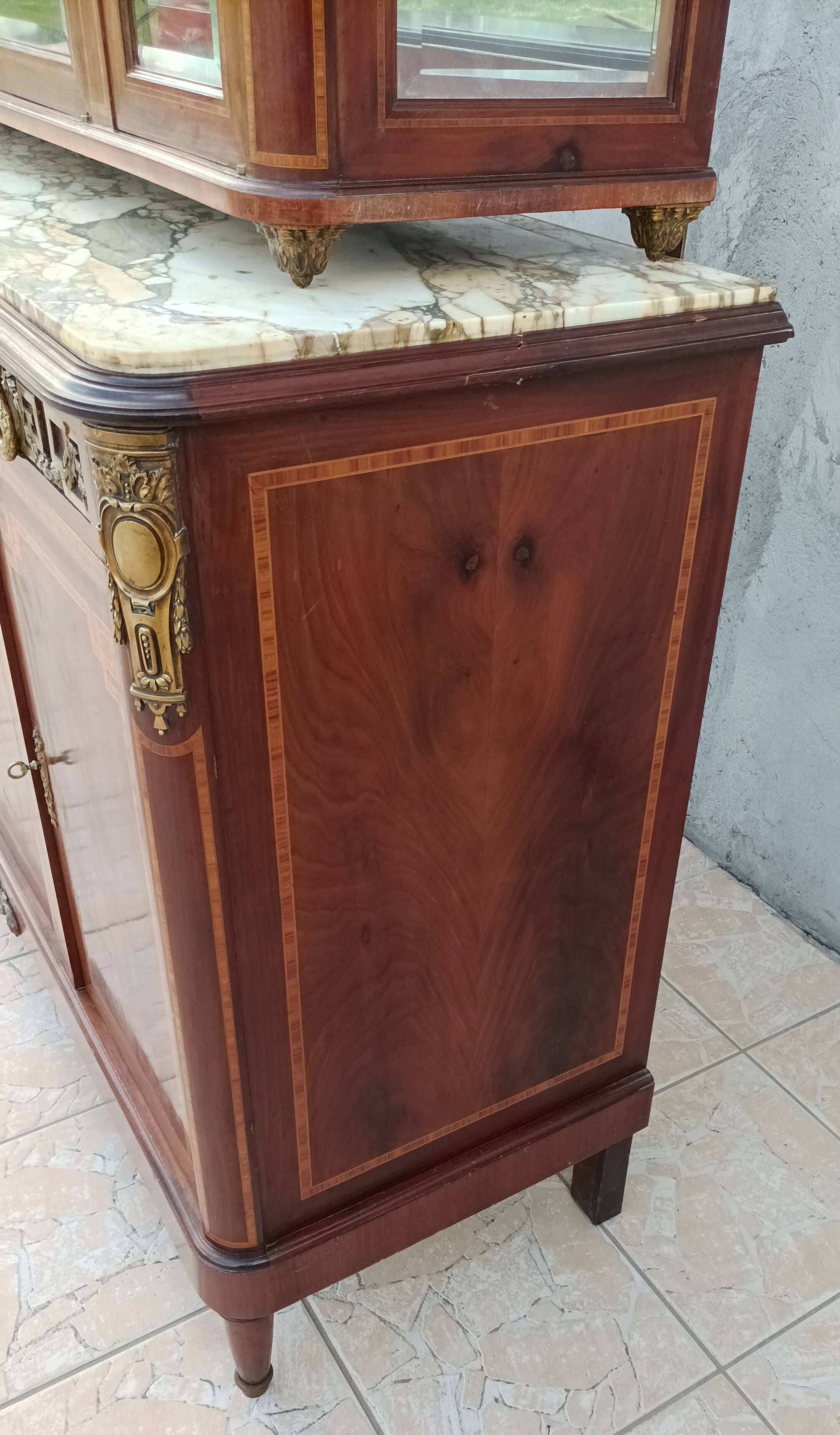 Louis XVI 2-part sideboard in mahogany veneer and precious wood marquetry
