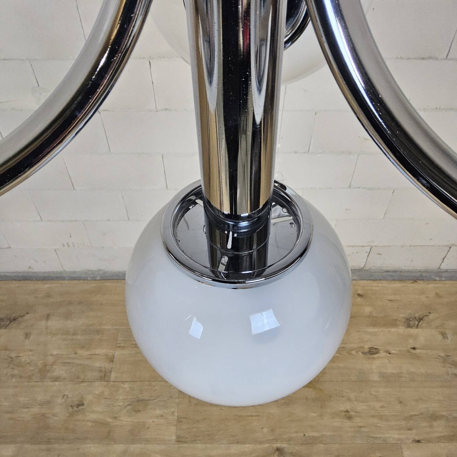 Vintage Space Age Chrome and Murano Glass Italian Pendant Lamp