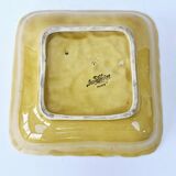 Plat Creux Carré Ancien Barbotine Fruits Sarreguemines Années 20 23.5x23.5cm
