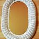 Vintage French White Oval Rattan Mirror Plywood Back Hanging Hook.