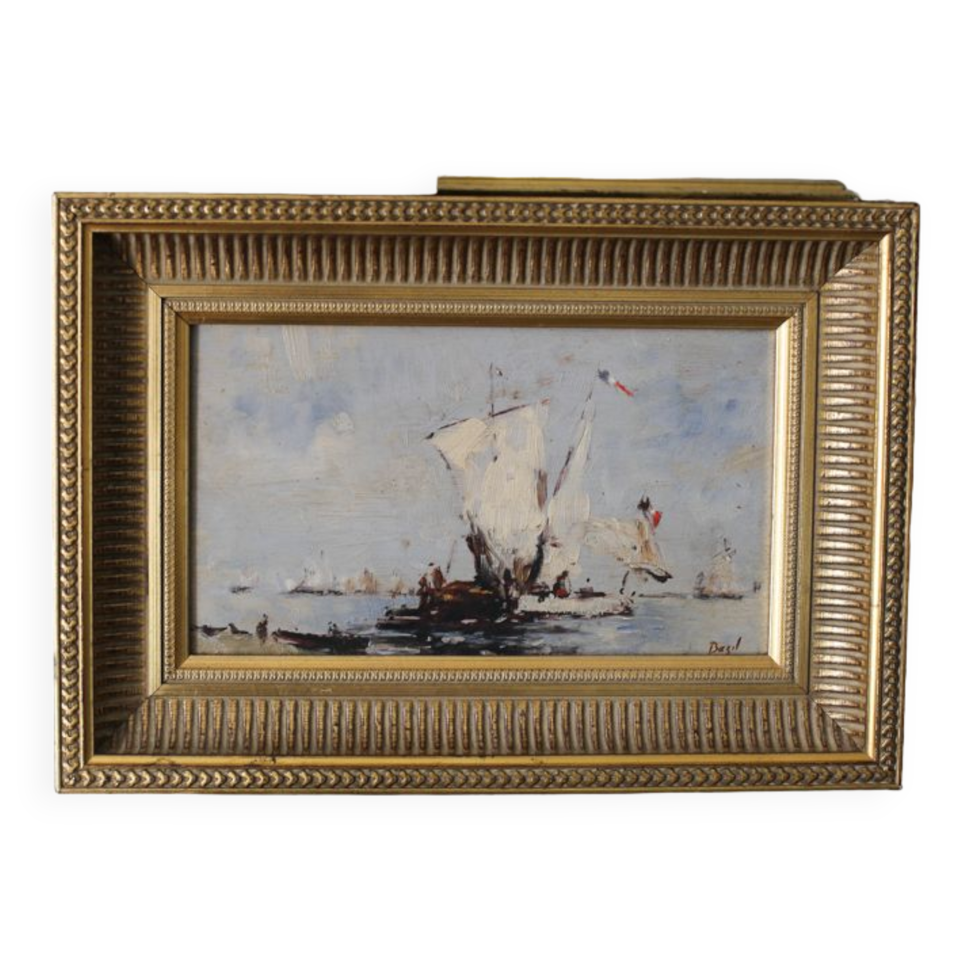 Bazil (twentieth century) "French boats going out to sea" oil on panel
