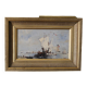 "Bateaux français sortant en mer" huile sur panneau, Bazil (XXe siècle)