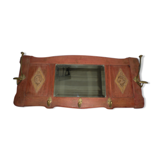 Art deco coat hook with bevelled glass mirror