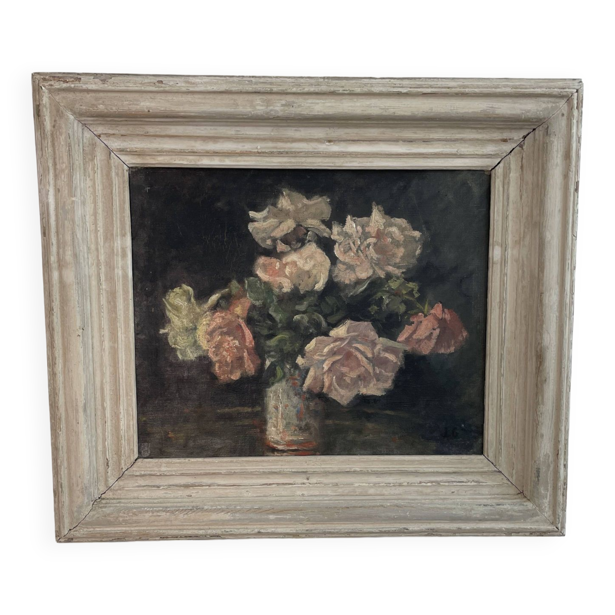 Peinture à l'huile sur toile, nature morte aux fleurs, bouquet, école française, début XXème, cadre