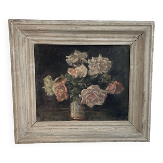 Oil painting on canvas, still life with flowers, bouquet, French school, early 20th century, frame
