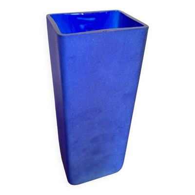 Vase pâte de verre depolie bleu de cobalt années 80