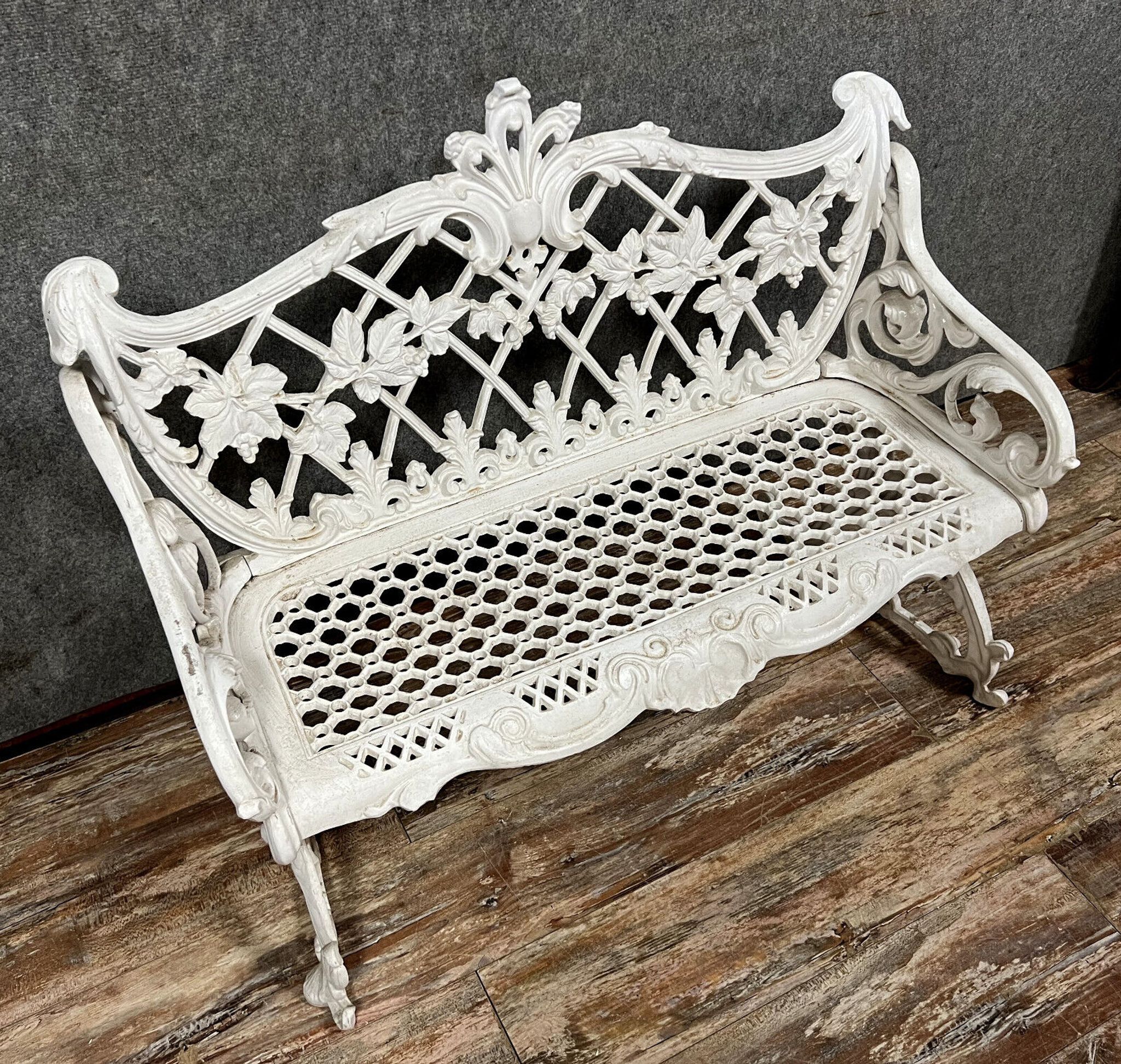 Garden bench Louis XV Baroque style in lacquered cast iron circa 1950