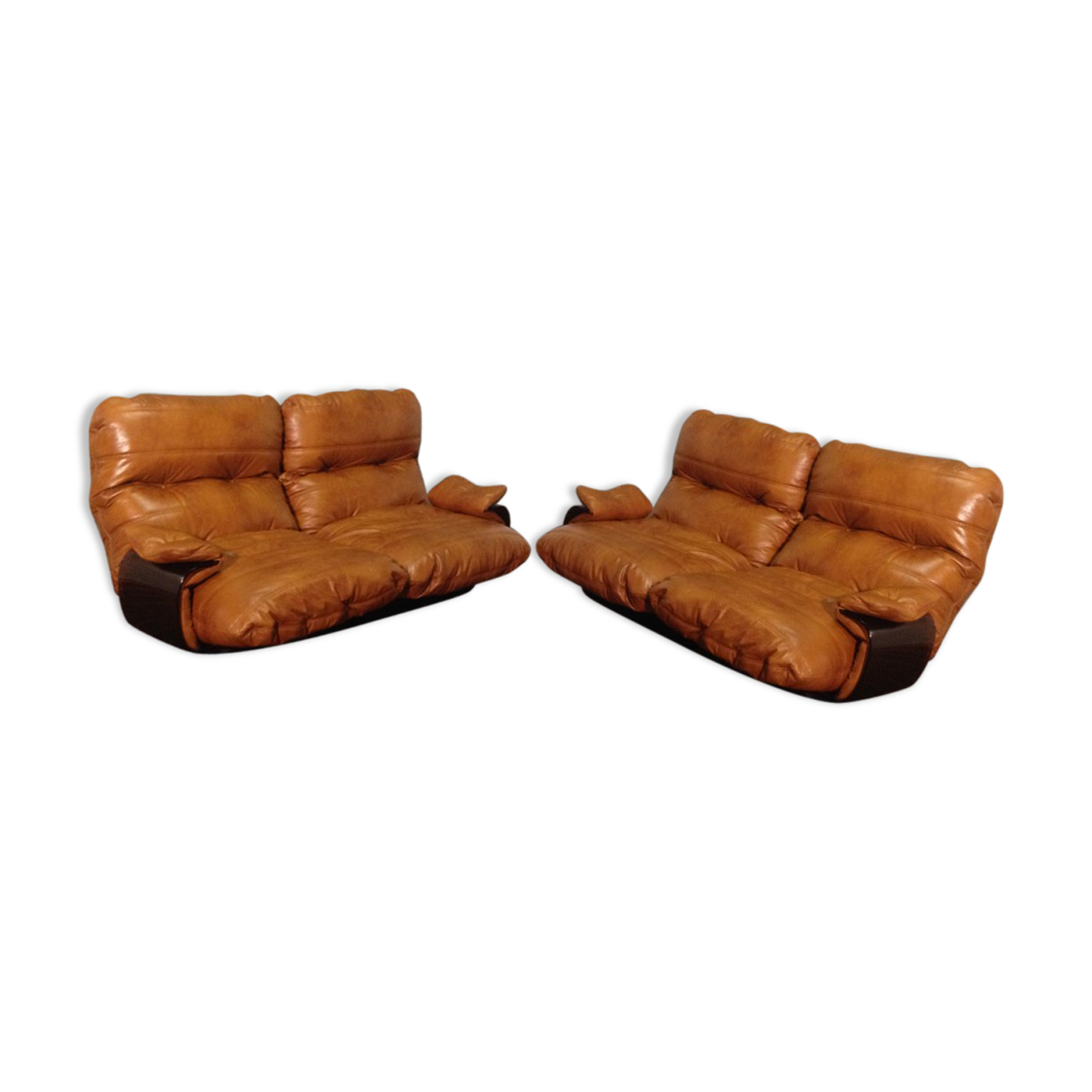 Lot of cognac "Marsala" leather sofas by Michel Ducaroy for line Roset 1970