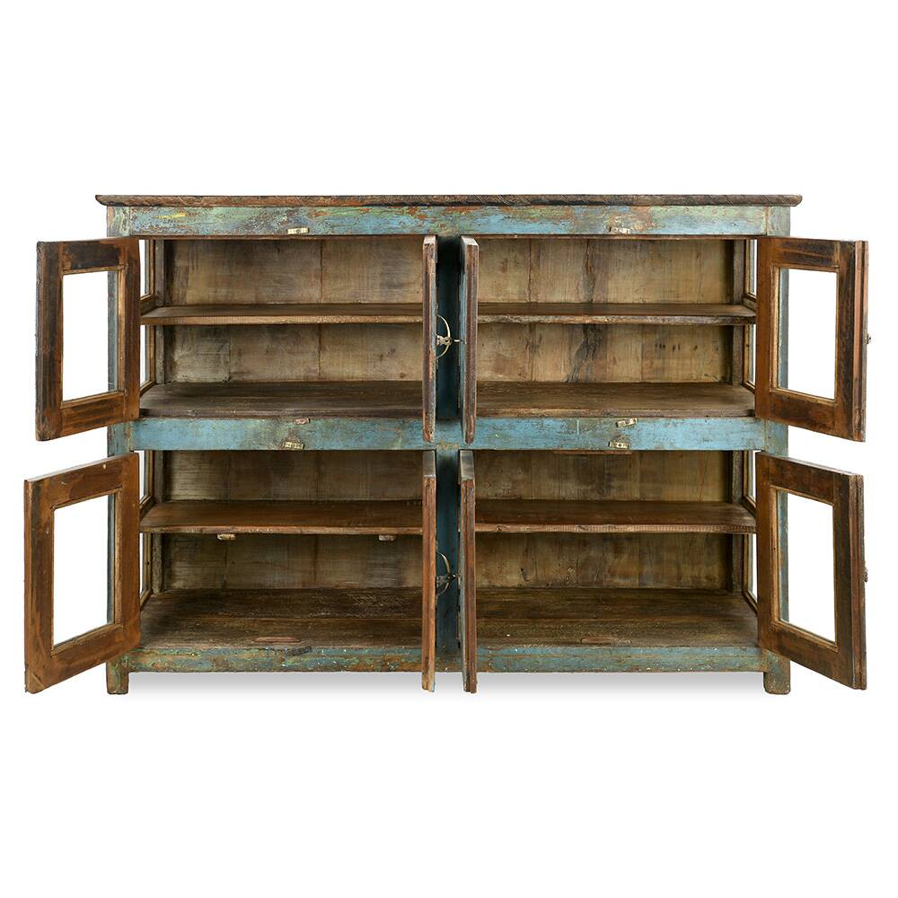 Glazed sideboard in patinated solid wood