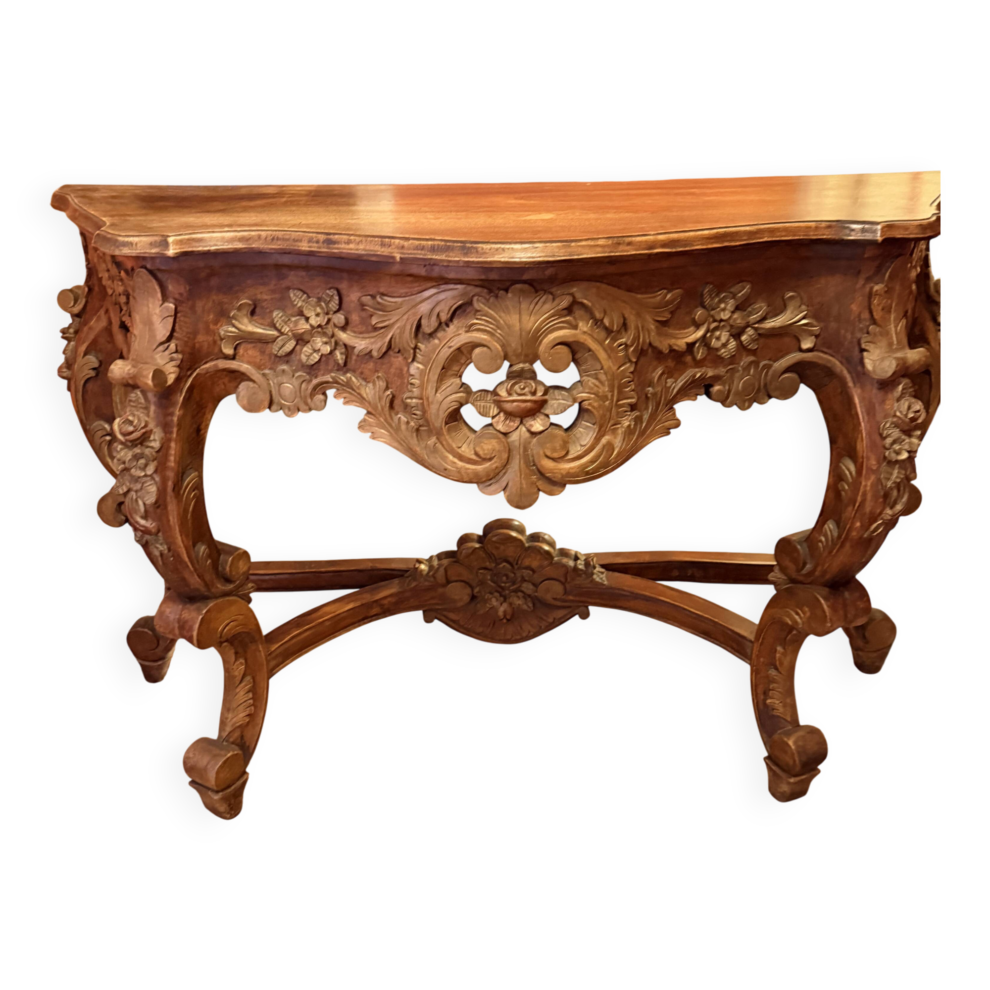Antique carved wooden console – Louis XIV style – floral decoration
